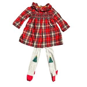 Mini Boden Girls Dress 0-3 Month Christmas Holiday Plaid Flannel Red Smocked